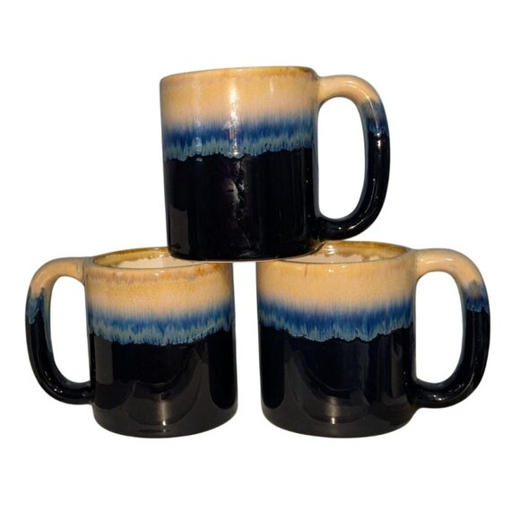 Set 3 Ceramic Gradient Blue Yellow Coffee Mugs 12 Oz Each - Picture 1 of 15